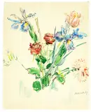 Oskar Kokoschka, Rosen und Iris, 1967, Watercolour