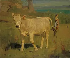Rudolf Koller, Seelandschaft mit Kuh und Hirtenmädchen, 1866, Oil on canvas