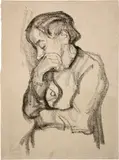 Halbfigur einer Frau mit der rechten Hand den Mund bedeckend by Käthe Kollwitz, Circa 1905, Chalk lithograph (reprint from an unknown drawing on ribbed handmade paper), sold Sep 2021