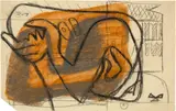 Le Corbusier, Personnage aux bras croisés, Circa 1954, Black coloured pencil and pastel in brown and grey