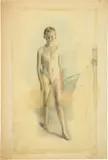 Otto Meyer-Amden, Knabenakt, Circa 1924, Pencil and coloured pencil drawing
