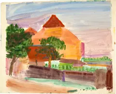 Louis Moilliet, Gehöft, 1928, Watercolour over preliminary drawing in pencil