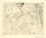 Pablo Picasso, Femme torero, cheval et taureau, mourant. I, Paris, 22 June 1934, Etching
