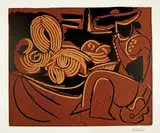 L'aubade, avec femme endormie by Pablo Picasso, Cannes, 21 September 1959, Colour linocut, sold Sep 2021