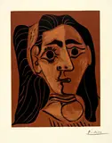 Jacqueline au bandeau. II by Pablo Picasso, Mougins, 13 February 1962, Colour linocut, sold Sep 2021