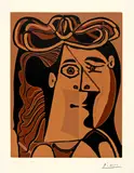 Tête de femme au chapeau by Pablo Picasso, Mougins, 15 February and 1 March 1962, Colour linocut, sold Sep 2021