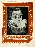 Portrait de Jacqueline à la fraise by Pablo Picasso, 1962, Colour linocut on strong wove paper, sold Sep 2021