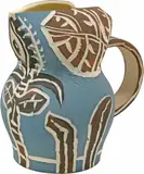 Pichet gothique aux feuilles by Pablo Picasso, 1952, White faience jug with cut engobed decoration in blue, white and black; ceramic, Madoura edition, sold Sep 2021
