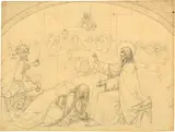 Julius Schnorr von Carolsfeld, Maria Magdalena wäscht Jesus die Füsse, Pencil and pen in ink