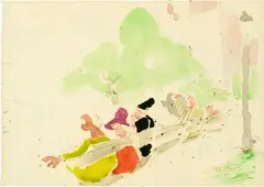 Varlin, Personen auf einer Parkbank, Circa 1930, Watercolour and pen in ink
