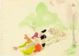 Varlin, Personen auf einer Parkbank, Circa 1930, Watercolour and pen in ink