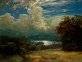 Robert Zünd, Vierwaldstättersee mit Ruine Neu-Habsburg bei Gewitterstimmung, Circa 1852, Oil on canvas, marouflaged on wooden panel