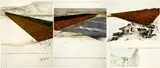 Ten Million Oil Drums Wall, Project for the Suez Canal by Christo und Jeanne-Claude, 1972, 3 silkscreens, 1 of which with a collage of a map as well as a title page, illustration and text page, sold Sep 2021