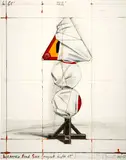 Wrapped Road Sign, Project by Christo und Jeanne-Claude, 1988, Lithograph and collage of fabric, string and staples, reworked in pencil, sold Sep 2021