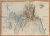 Rolf Iseli, Beginn des Bovistzeitalters, 1974, Watercolour, pencil, straw and earth