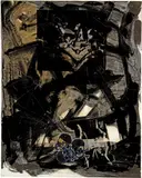 Jutta Koether, Eternal Feminine & 3 Skulls (Cezanne), 2006, Acrylic, gold pencil, synthetic resin, paper and plastic collage on canvas