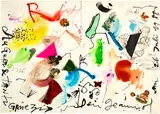 Jean Tinguely, Illustrierter Geburtstagsbrief - Lieber Richard...Auguri tanti, 26 July 1988, Gouache, ink, felt-tip pen, collaged and with sequins
