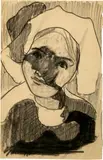 Cuno Amiet, Kopf einer jungen Bretonin, 1892-1894, Drawing in black charcoal, partially wiped