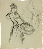 Cuno Amiet, Bretonin mit einem flachen Korb, 1892-1893, Charcoal drawing