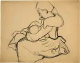 Cuno Amiet, Maternité - Sitzende Frau mit Kind in den Armen, 1892-1893, Charcoal drawing