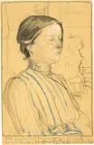 Cuno Amiet, Portrait Fräulein Sieber. Postkarte, Around 1908, Pencil, lightly watercoloured and heightened with white