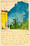 Cuno Amiet, Gelbes Haus in Lugano. Postkarte, 21 October 1925, Pencil and watercolour, writing in pencil