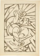 Ohne Titel - Trauer by Rudolf Bauer, 1912-1917, Pen and ink over preliminary drawing in pencil, sold Sep 2021