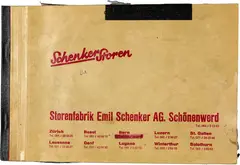 Elsbeth Böniger, Ohne Titel (Schenker Storen), 1996/1997, Sketchbook with drawings in various techniques and materials, in cardboard cover of the Schenker blind factory.