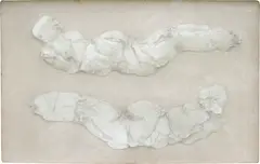 Jürgen Brodwolf, Zwei Liegende II, 1975/1976, papier-mâché, gauze, dyed with brick dust, in box frame