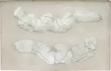 Jürgen Brodwolf, Zwei Liegende II, 1975/1976, papier-mâché, gauze, dyed with brick dust, in box frame