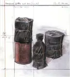 Wrapped Bottle and Cans, Project by Christo und Jeanne-Claude, 2004, Colour lithograph, sold Sep 2021