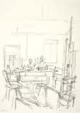 Sculptures sur la grande table de l'atelier Ã  Stampa by Alberto Giacometti, 1965, Lithograph, sold Sep 2021