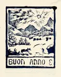 Schneelandschaft im Bergell by Giovanni Giacometti, 1924, Woodcut printed in blue, sold Sep 2021
