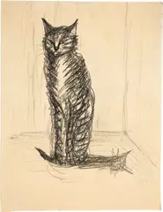 Hans Fischer, Sitzende Katze, 1946, Charcoal drawing