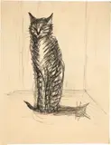 Hans Fischer, Sitzende Katze, 1946, Charcoal drawing