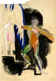 Anton Kolig, Der sprechende Tod mit Pfeil und Bogen - Figurine für den Kärntner Totentanz, 1931, Drawing in oil paint, charcoal, chalk and pencil