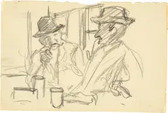 Carl August Liner, Zwei Bauern im Gespräch, 1920, Pencil drawing