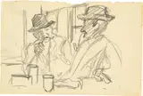 Carl August Liner, Zwei Bauern im Gespräch, 1920, Pencil drawing