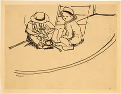 Deux enfants assis by Henri Manguin, Pen in ink, sold Sep 2021