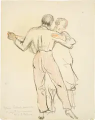 Elena Luksch-Makowsky, Tanzendes Paar. - Portrait eines jungen Mannes, 1926, Drawing in black and colourchalk. - Drawing in chalk, partially washed