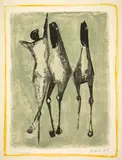 Marino Marini, Jongleur et chevaux, fond vert, bordure jaune
