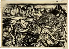 Albert Müller, Grosse Tessinerlandschaft, 1925, Woodcut
