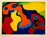 Karel Appel, Tête dansante. - by : 1134 Karel Appel, Tête dansante. -, 1968-1973, 1 colour lithograph, 1 aquatint etching with embossing, 1 colour etching, sold Sep 2021