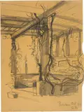 Karl Stauffer-Bern, Potsdam, Park, Laube, 1884, Pencil drawing
