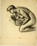 Karl Stauffer-Bern, Aktstudie zur Maria Magdalena im Gemälde "Jesus bei Simon", Around 1884, Charcoal drawing