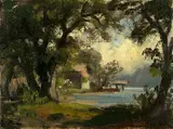 Robert Zünd, Haus an Seeufer, 1850-1860, Oil on gauze on painting cardboard