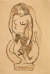 Paul Gauguin, Diane - Diane oviri, Circa 1892, Pen and brush and bister drawing