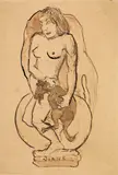 Paul Gauguin, Diane - Diane oviri, Circa 1892, Pen and brush and bister drawing
