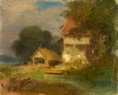 Robert Zünd, Die Mühle von Ratshausen, Oil on canvas, on cardboard