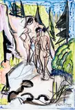 Drei Frauen im Wald by Ernst Ludwig Kirchner, 1924, Watercolour, brush and ink and charcoal drawing, sold Sep 2020